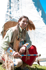 North American Indian in full dress. Reconstruction