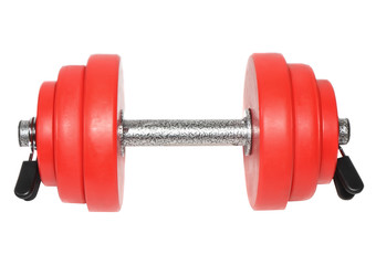 A sporting equipment - single red dumbbells.