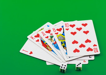 Playing cards on cololur broadcloth.