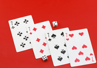 Playing cards on cololur broadcloth.