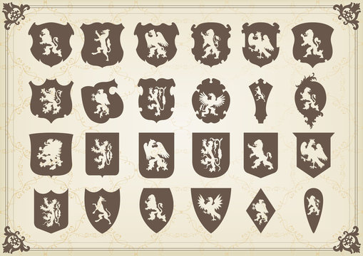 Vintage coat of arms shields collection illustration