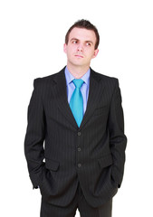 Caucasian businessman - in pensiveness condition.