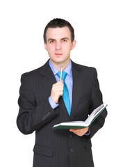 Businessman with organizer and pen. Isolated