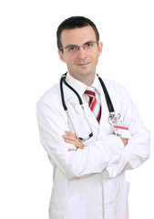 Fototapeta premium Portrait of medical doctor with cross a hands.