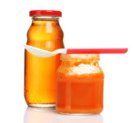 baby food and spoon isolated on white