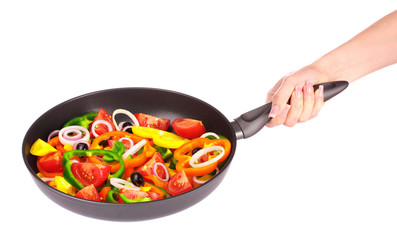 many vegetables in a bowl isolated on white