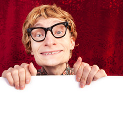Funny guy with blank card