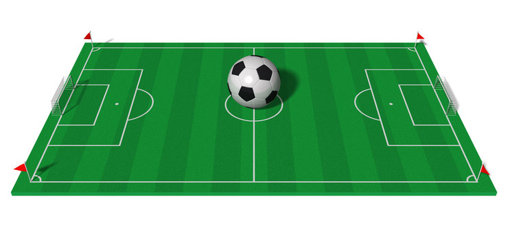 Championship concept: football field with big soccer ball