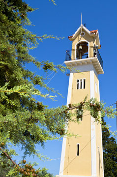 Agios Ilia's steeple at Svoronata village of Kefalonia in Greece