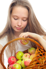 girl and apples in the basket