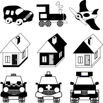 set of silhouettes of objects