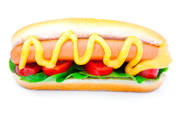 Hot dog with vegetables on a white background