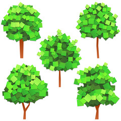 set of trees gathered from paper pieces