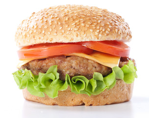 Cheeseburger with tomatoes and lettuce