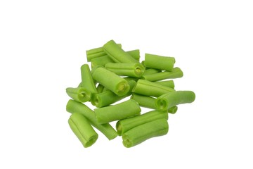 Fresh chopped green beans on a white background
