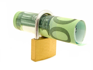 cked-in: rolled one hundred Euro bill within a closed lock