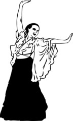 sketch of a girl in a long skirt that dances