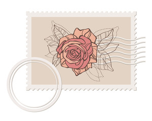vector blank post stamp with rose