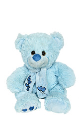 Blue teddy bear isolated on white