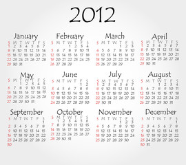 2012 simple calendar