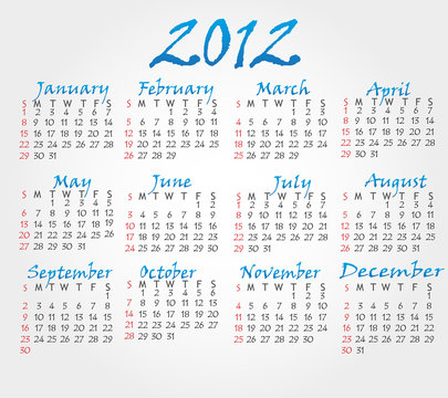 2012 simple calendar