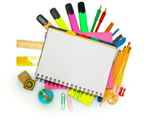 Different colorful stationery isolated on white