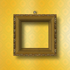 Old wooden frame for photo on the abstract paper background
