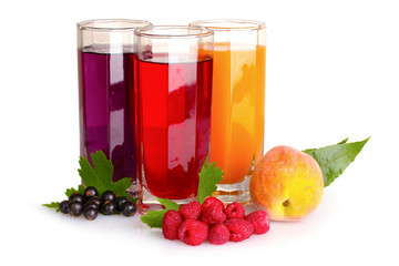 fresh summer berries and juice isolated on white