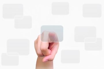 hand pushing a button on a touch screen interface
