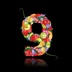 Number nine made from fruits. See others in my gallery