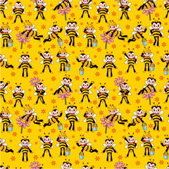 cartoon bee boy seamless pattern.