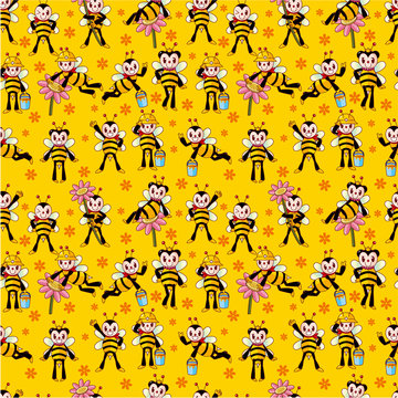cartoon bee boy seamless pattern.