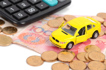 Toy car and calculatorl with chinese yuan