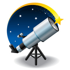 telescope and a star in the sky, floating