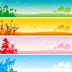 Fototapeta na wymiar Web banners of four season Landscapes.