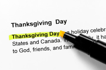 Thanksgiving Day text highlighted in yellow