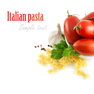 Italian pasta with tomatoes and garlic. (with sample text)