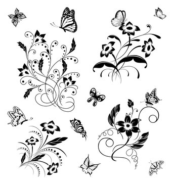 Set with butterflies and flower patterns