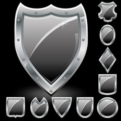 Set of security shields, coat of arms symbol icons, black