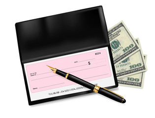 Check and dollars. Vector illustration.