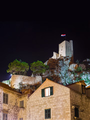 Old fort in Omis, Croatia at night