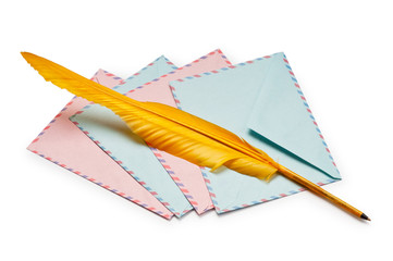 Letter and feathe isolated on the white