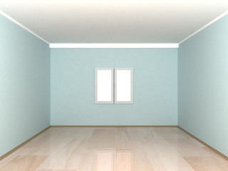 empty blue room with window