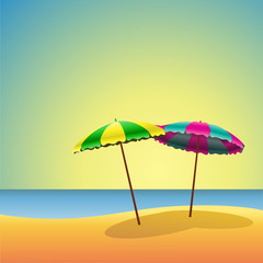 Obraz na płótnie Canvas A Sandy Beach with two Parasols