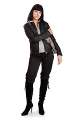 Fototapeta premium Beautiful Young Brunette Woman on White.