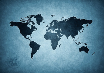 Fototapeta na wymiar Grunge blue world map