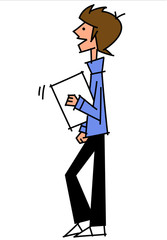 Side view of boy holding paper