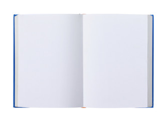 Opened book with blank pages isolated on white