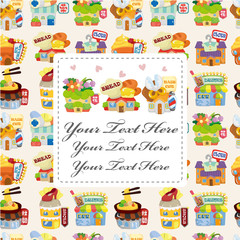 cartoon shop building seamless pattern