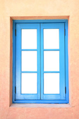 Blue wooden frame window.